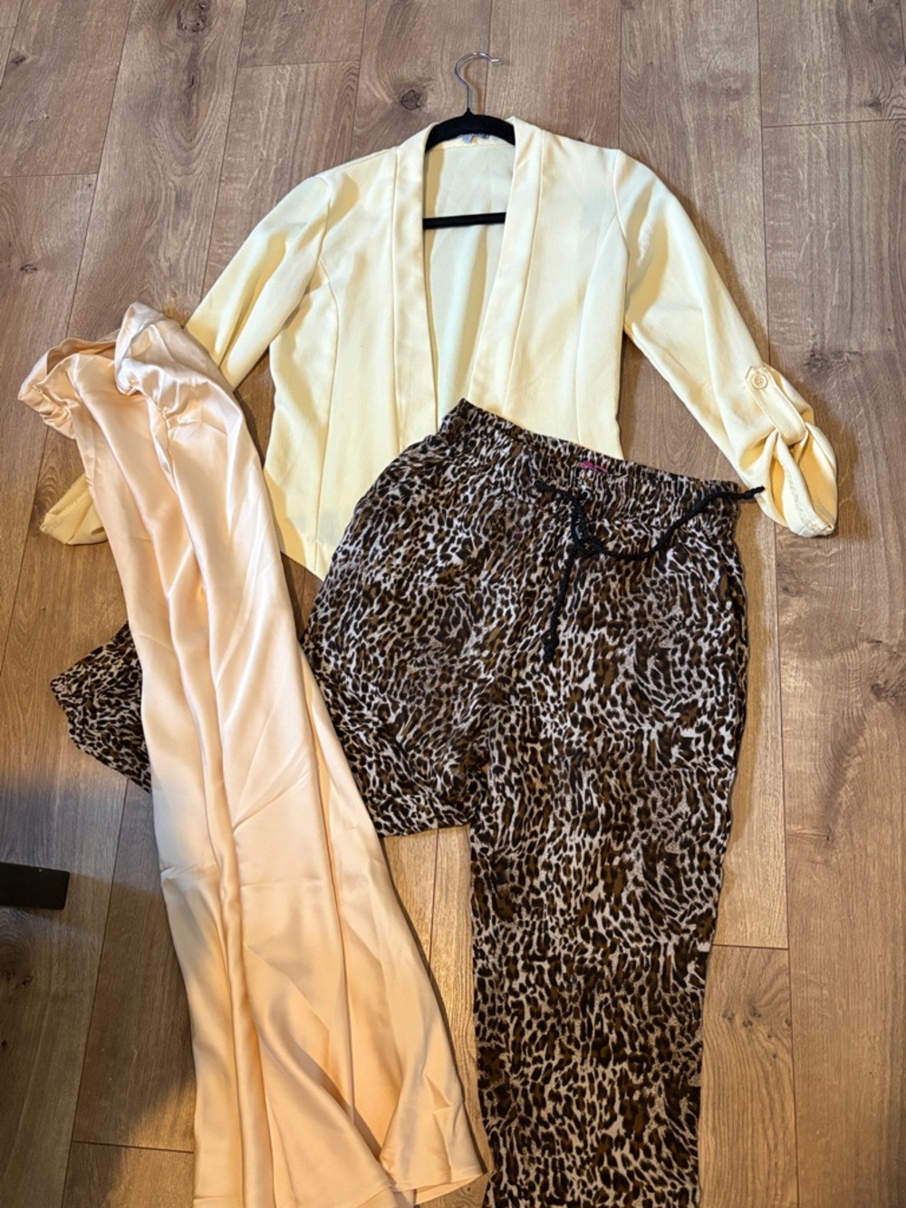 Charlotte Russe Pale Yellow Open Front Jacket & Animal Print Jogger Set